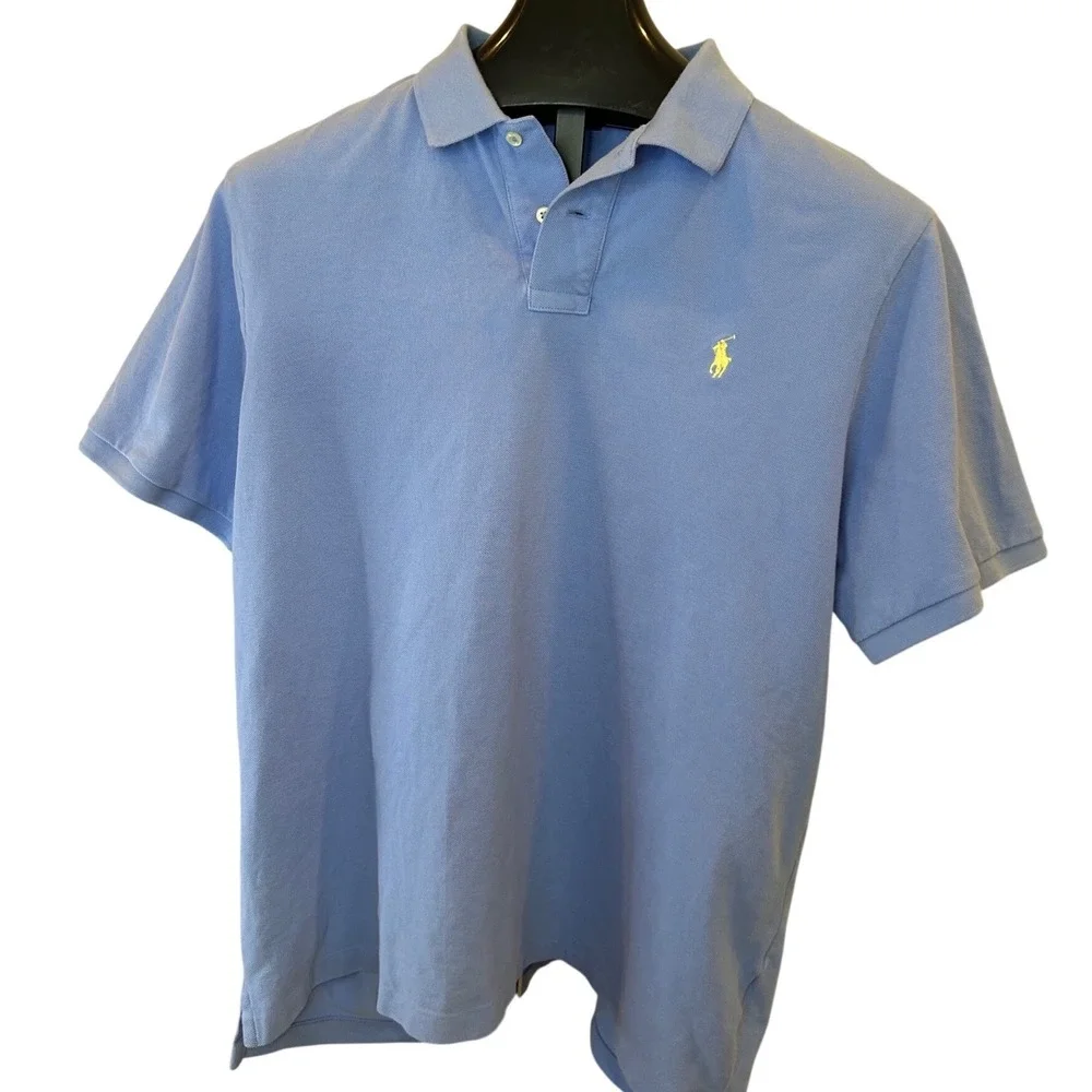 Polo Ralph Lauren Mens XL Classic Fit Short Sleeve Pique Polo Shirt Light Blue